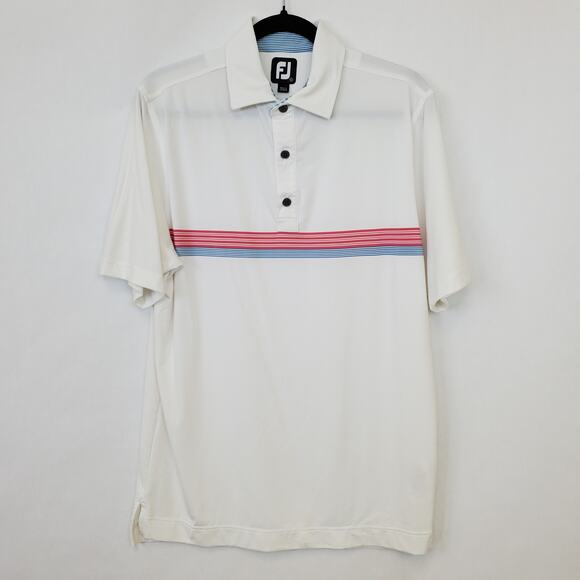 Footjoy Polo Shirt Mens Small Short Sleeve White Red Striped Performance - Picture 1 of 8